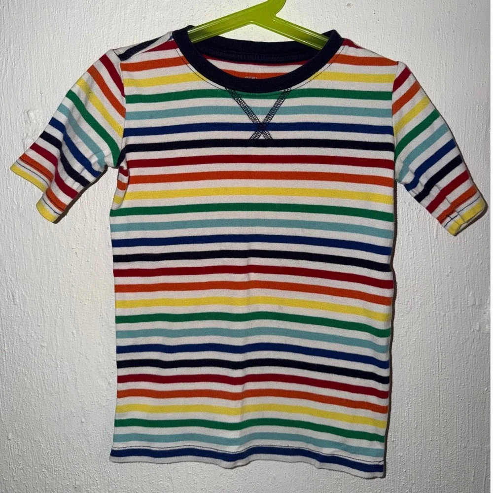 Primary Kids Rainbow Striped Short Sleeve Cotton Pajama Shirt Size 8-9